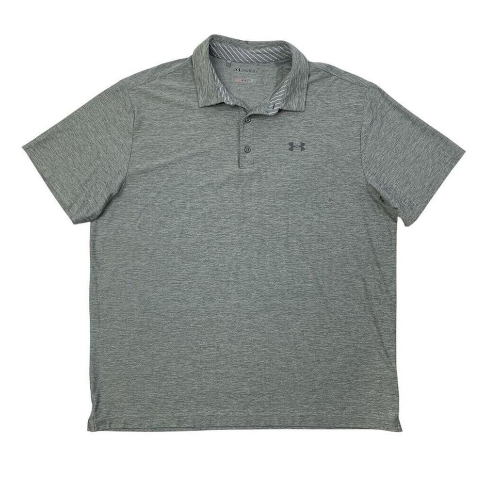 Under Armour Polo Shirt Mens Navy 2XL Grey Playoff Space Dye Performance Golf